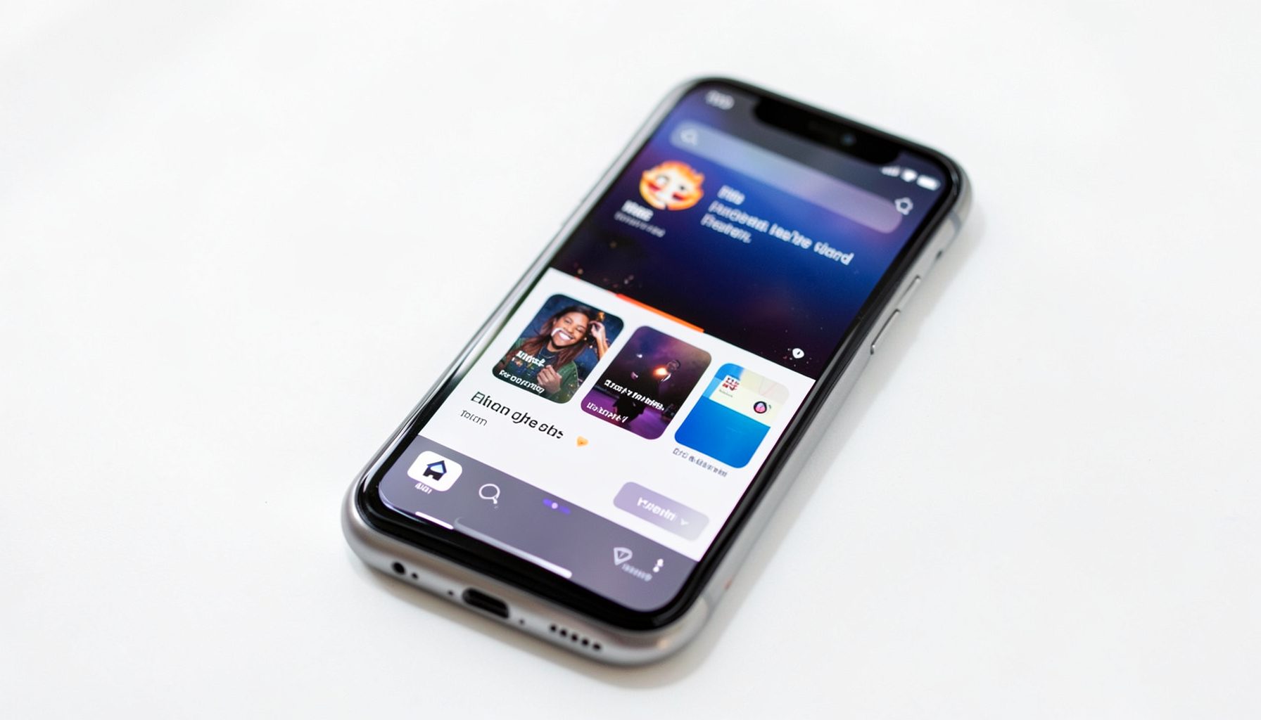 Smartphone displaying a music app interface on a bright surface